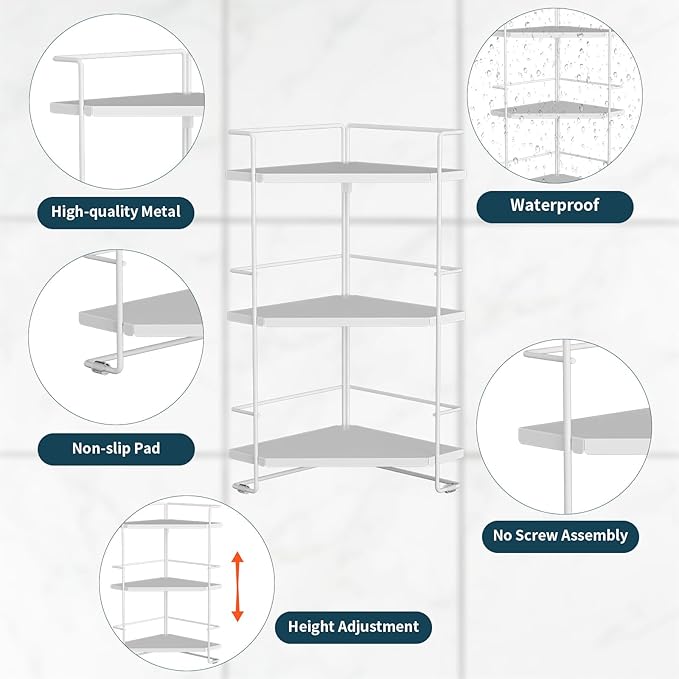 BOIVSHI 3-Tier Bathroom Countertop Organizer, Bathroom Organizers and Storage for Bathroom, Kitchen Counter, Corner Storage Shelf for Bedroom Storage Makeup Skincare Perfume (White)