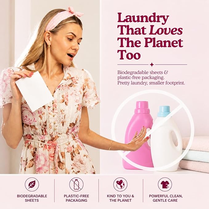 Glory Days Eco Laundry Detergent Sheets Miss Bloom Scent – Enzyme-Powered, Plastic-Free, Gentle on Skin – 40 Sheets 80 Loads HE Compatible