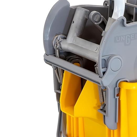 Unger Commercial 8-Gallon Dual-Compartment Mop Bucket with Side Press Wringer – Yellow, Ergonomic Design for Efficient Floor Cleaning COMBY