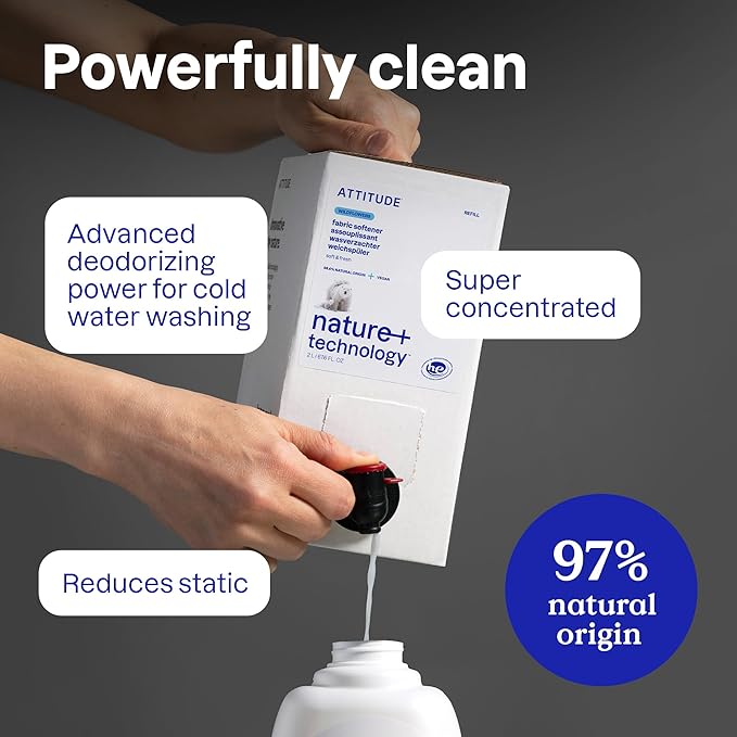 ATTITUDE Liquid Fabric Softener, Plant-Based & Vegan, HE Compatible, Naturally Derived, Wildflowers Scent, 40 Loads, 33.8 Fl Oz
