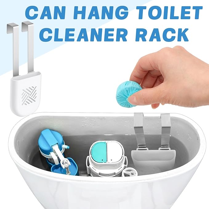 2Pack White Toilet Bowl Tablet Holder Toilet Cleaner Holders, Hanging Toilets Cleaner Caddy, Toilets Tank Cleaning Tablet Holders, Stainless Steel Hook Plastic Holder Tank Caddy with Adjustable Hook