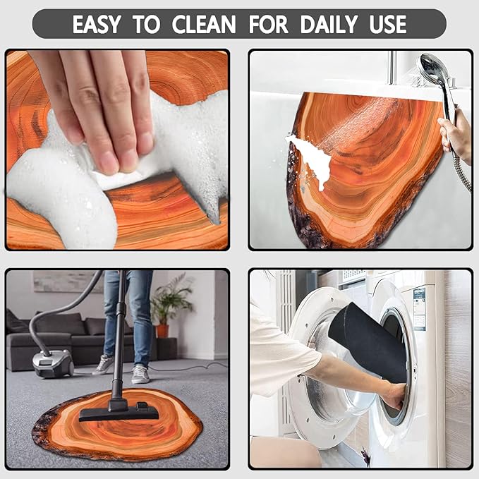 Wood Grain Brown Bath Mat Cute Annual Ring Bathroom Rugs Funny Non Slip Bathtub Decor Mats Super Absorbent Floor Carpet Machine Washable Quick Dry for Tub, Shower, Bedroom, Kitchen, 23.6"x35.4"