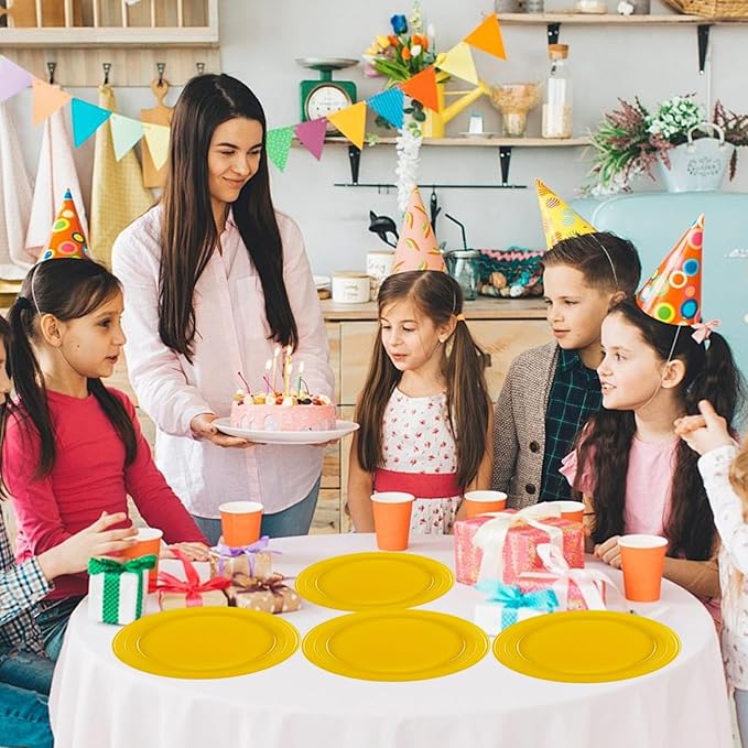 50Pcs Yellow Plastic Plates - 7 Inch Disposable Party Plates Cake Plates, Plastic Dessert Plates for Picnic Birthday Wedding Party Supplies (Yellow, 7 Inch)