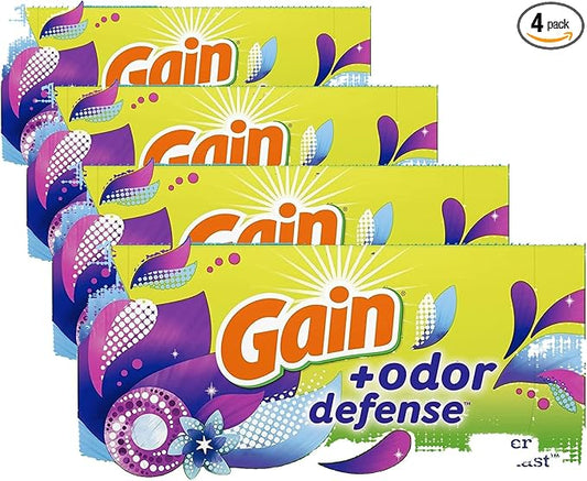 Gain Dryer Sheets Plus Odor Defense,Super Fresh Blast Scent,Helps fight static and odor,laundry sheets,240 Count (Pack of 4)