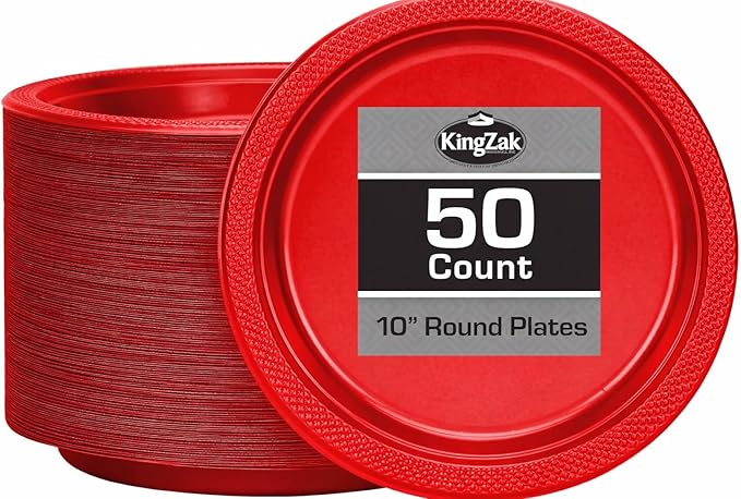 Hanna K. Signature Collection Round Party Plates-10 | Red | Pack of 50 Plastic Plate, 10 inch (84010)