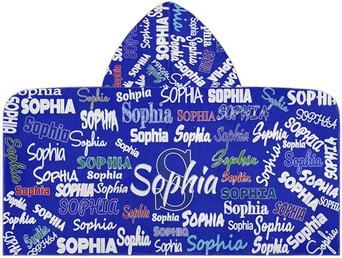 Custom Kids Hooded Beach Towel with Name, Swimsuit Cover-up Wrap Travel Holiday Bath Towel with Snaps, One Size, Royal Blue Background