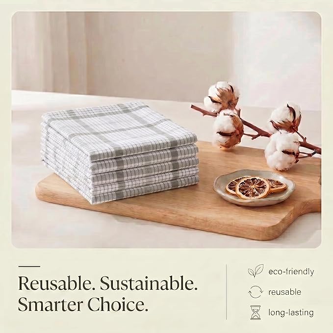 Urban Villa Kitchen Towels 100% Cotton Dish Towels for Kitchen (Set of 6) 20”x30” Dish Cloths Absorbent Kitchen Linen Set with Hanging Loop Perfect for Drying Dishes Cleaning – Tiny Check