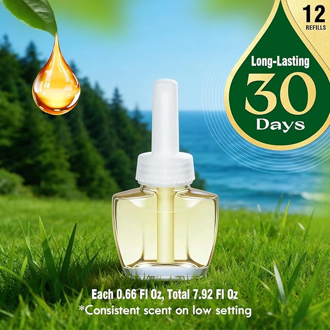 Plug In Refills Air Freshener, Sea Breeze, Fresh Linen, Bohemia Forest, Winds in summer, for Home, 7.92 Fl Oz, 12 Count, Compatible with Air Wick & Glade, Not Include Glade Plus