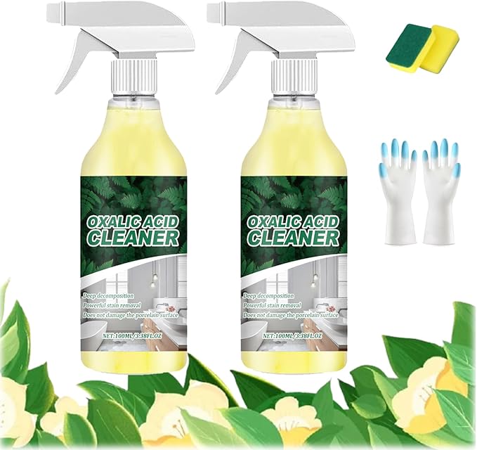 2026 Upgraded Oxalic Acid Cleaner Spray, Oxalic Acid Powerful Stain Cleaner, Powerful Stain Removal Spray for Bathroom, Multi-surface Rust Remover for Bathtub, Porcelain, Tiles (2PC)