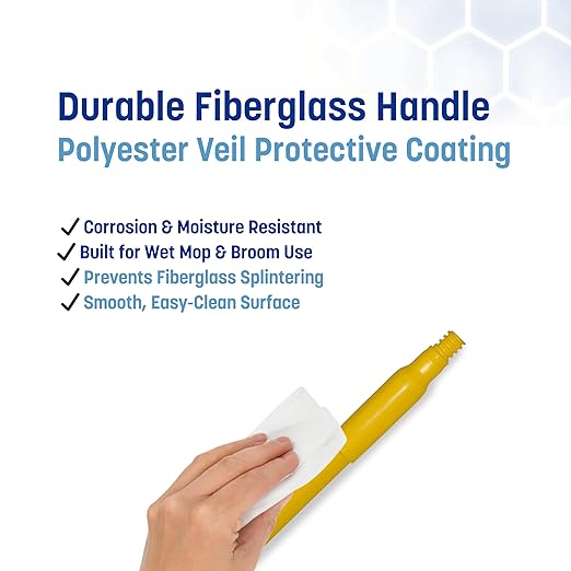 SPARTA 48" Fiberglass Replacement Handle with 3/4" Acme Thread Tip, Polyester Veil Reinforced, Hanging Cap, Commercial Cleaning, Yellow