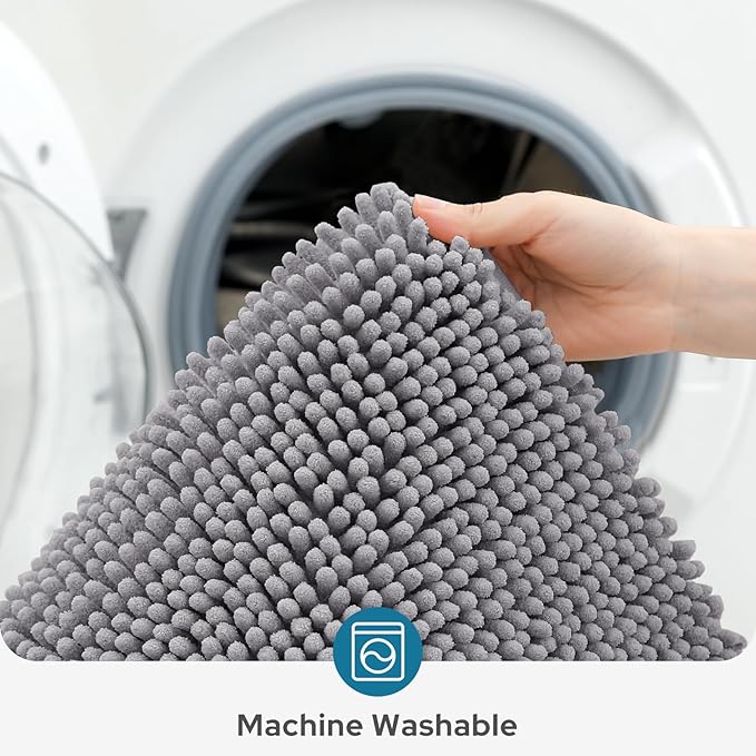 BYSURE Grey Bathroom Rugs Sets 3 Piece Non Slip Extra Absorbent Plush Chenille Soft Washable Bath Mats