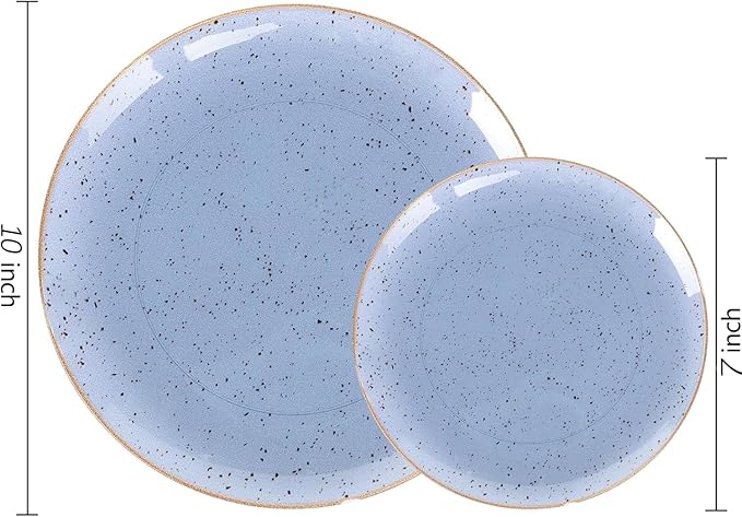 Liacere 32PCS Blue Plastic Plates - BlueStone Plastic Disposable Tableware Plates Modern Dinnerware Set - Wedding & Warm Winter & Party & Easter Day