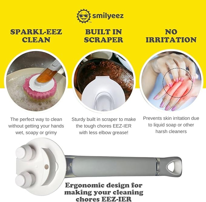 The Original Smiling Handle with Soap Dispensing by Smilyeez for The Smiling Sponge & Smilyeez Dishwand Combo (Light Blue)