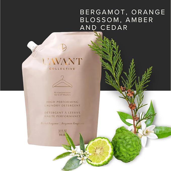 L'AVANT Collective Luxury Laundry Detergent Refill | Eco-Friendly, 75% Less Plastic | Blushed Bergamot | Natural Non-Toxic Liquid Laundry Soap with Enzymes | Plant-Based, HE Compatible | 32 oz