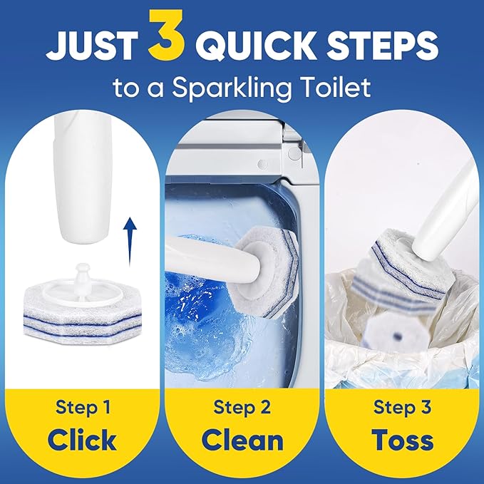 15Ct Aromative Toilet Brush Refills, Toilet Bowl Cleaner Refills, Double-Layer Cleaning Pads Added, Disposable Refill Heads for Toilet Bowl Cleaner Wands，Lemon, Blue Ocean, Lavender （Patented）