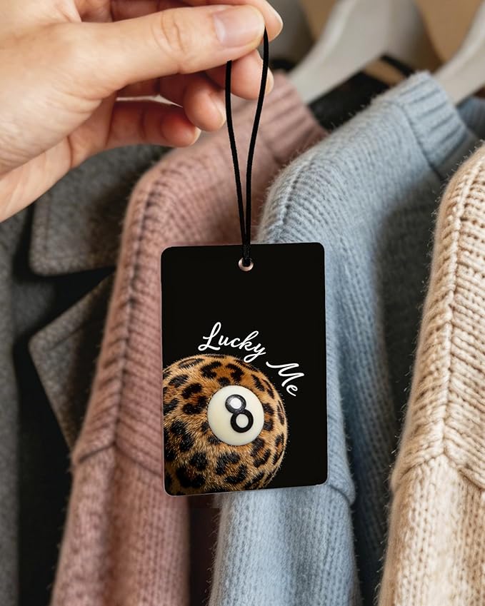 Christian Leopard Print Orange Citrus Car Air Freshener 4pcs, Trendy Cheetah Cross Lucky 8 Ball Ace Card Religious Hanging Scents Car Accessories Interior Mirror Decor for Women Girls