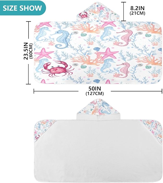 CEBUGI Starfish Hooded Bath Towel for Kids Absorbent Soft Bath Towel Wrap with Hood 50x23.5in Pool Beach Shower Towel for Boys Girls