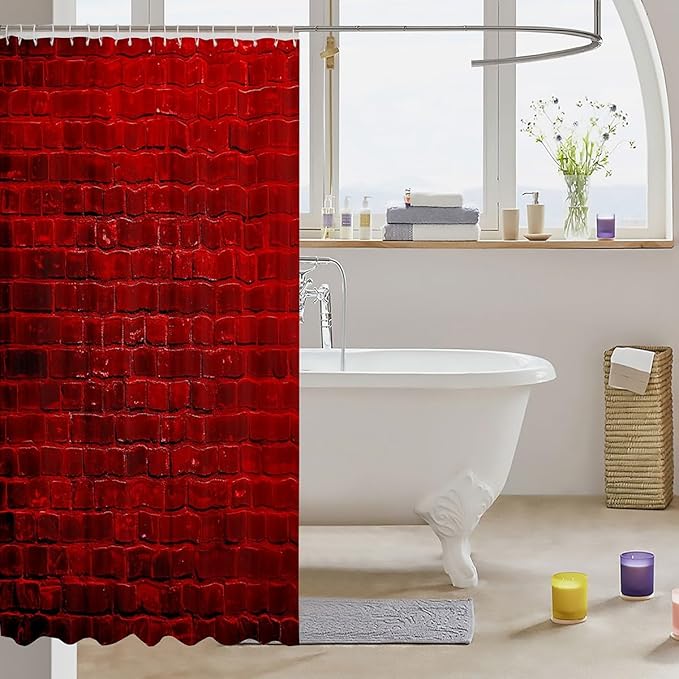 jejeloiu Wall Pattern Bath Curtain Kids Red Brick Wall Shower Curtain 72"x84" Vintage Theme Bathroom Shower Liner for Women Men Room Decor Waterproof Soft Lightweight Polyester Bathroom Accessories
