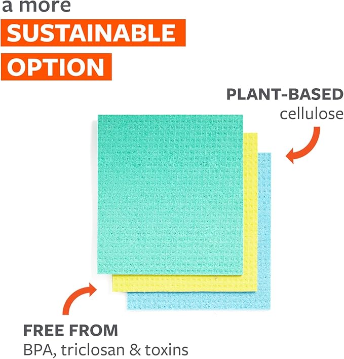 Full Circle Squeeze Swedish Dish Cloths – 6 Pack Reusable Cellulose Sponge Cloths, Super Absorbent Microfiber Cleaning Towels, Paper Towel Alternative, Color-Coded, Eco-Friendly, & Dishwasher Safe