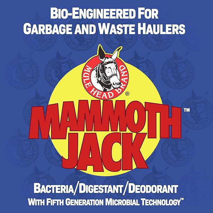 Mule Head Mammoth Jack Industrial Odor Eliminator & Waste Digestant – Bio-Enzymatic Cleaner for Dumpsters, Drains, Sewage Systems, Garbage Trucks, Bilges & Kennels – 1 Gallon