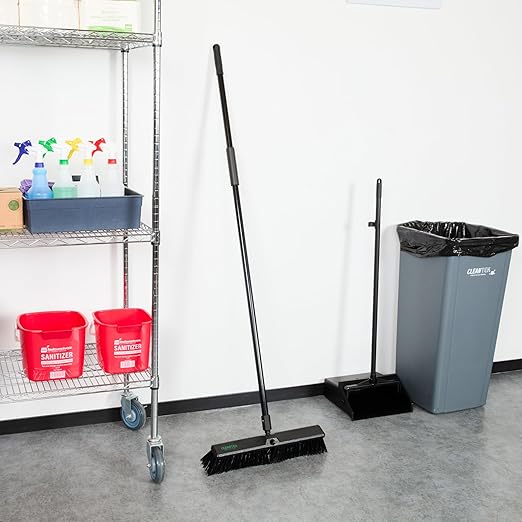 Restaurantware-Clean Tek Professional 17.13 Inch Push Broom, 1 Heavy-Duty Broom with 59â€ Handle - Heavy Bristles, 2 Handle Attachment, Wooden, Commercial Use, for Deck, Garage, Yard, Patio