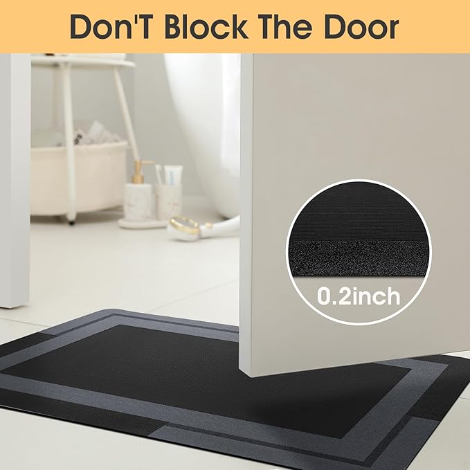 ACCUMTEK Non Slip Bath Mat, Thin Bathroom Rugs Fit Under Door, Quick Dry Bath Mats, Machine Washable Bath Rugs for Bathroom, Bathtub & Kitchen, Bathtub, Black/Bordered/24 x17