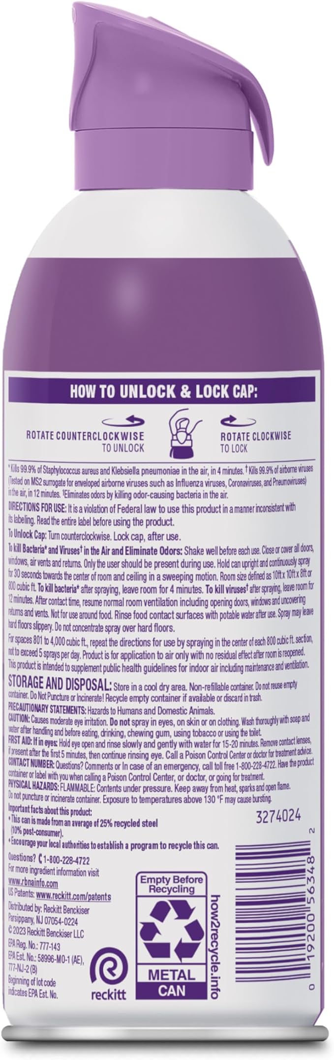 Lysol Air Sanitizer Spray with Bacterial Odor Eliminator for Home & Office, Sanitizing Air Spray, Air Freshener Alternative,Lavender Sky Scent, 10 oz (Pack of 3)