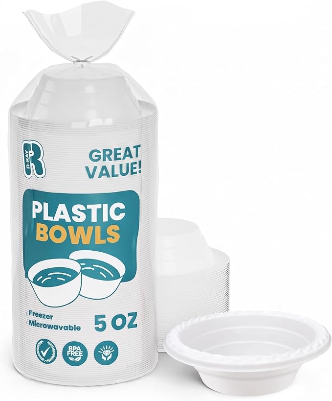 R-kay Plastic Plates Disposable - Heavy Duty White Disposable Plates - Microwavable Disposable Plastic Plates (5 OZ, 200, Count)