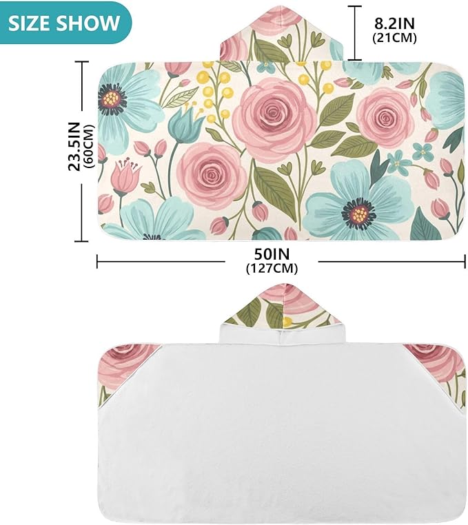SUABO Kids' Bath Towels Spring Floral Hooded Towels for Boys Girls,Toddler Towels Multi-Purpose for Beach,Pool and Bathroom,23.5" x 50", Soft and Highly Absorbent