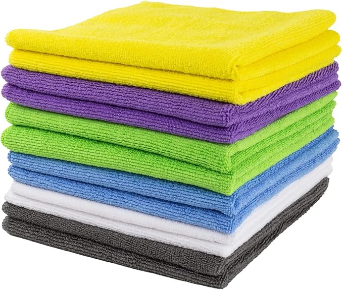 Restaurantware Clean Tek Professional 16 x 16 Inch Cleaning Cloths 60 Lint Free Microfiber Towels - Highly Absorbent Non Abrasive 6 Colors Microfiber Cleaning Rags Reusable For All Purpose Use