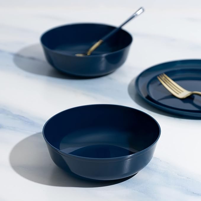 [30 Pack 16 OZ Bowls] Edge Collection Navy Blue Plastic Party Soup Bowls Premium heavyweight Elegant Disposable Tableware Dishes