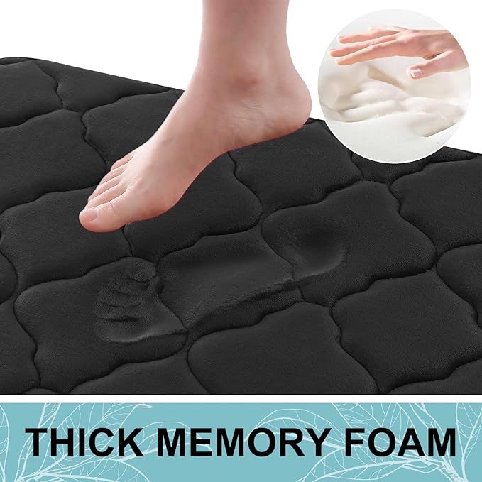 OLANLY Memory Foam Bath Mat Rug 30x20, Ultra Soft Non Slip and Absorbent Bathroom Rug, Machine Wash Dry, Comfortable, Thick Bath Rug Carpet for Bathroom Floor, Tub and Shower, Black