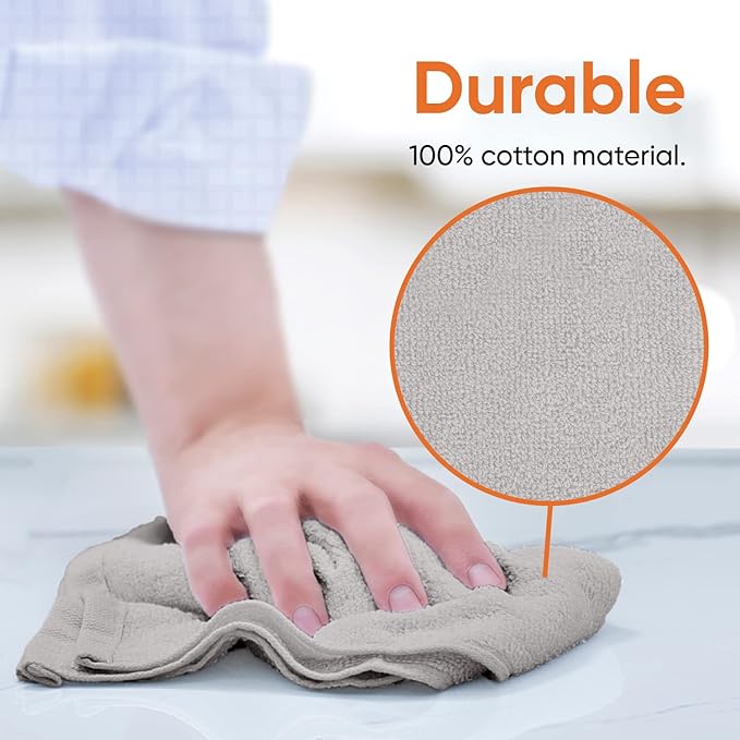 Superio Cotton Terry Washcloths Grey Towels 100% Cotton Cleaning Cloth 16" Rags Wash Clothes for Body and Face, Spa Towels, Multi Purpose (16"x16"), 48 Pack