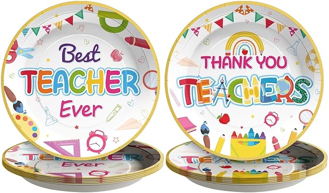 Grencian 50Pcs Thank You Teachers Decorations 9" Thank You Teachers Party Plates Disposable Teacher Appreciation Best Teacher Ever Tableware for Teachers Day 2026 Graduation Party Decorations