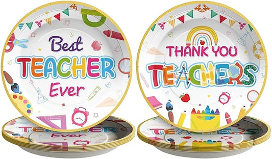 Grencian 50Pcs Thank You Teachers Decorations 9" Thank You Teachers Party Plates Disposable Teacher Appreciation Best Teacher Ever Tableware for Teachers Day 2026 Graduation Party Decorations