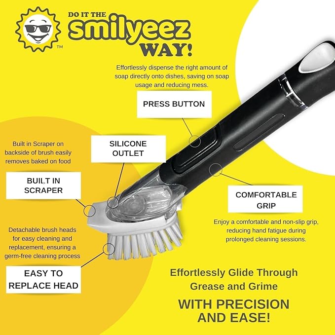 The Original Smiling Handle with Soap Dispensing by Smilyeez for The Smiling Sponge & Smilyeez Dishwand Combo (Black)
