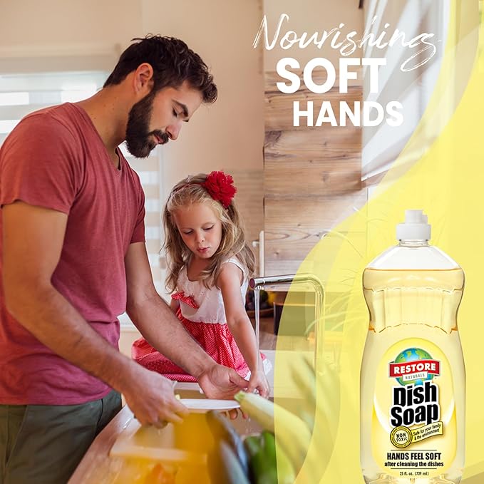 Restore Naturals Non Toxic Liquid Dish Soap - 25 Fl Oz - Plant Based | Biodegradable | Gentle Formula | Cruelty Free | Made in the USA - 2 Pack