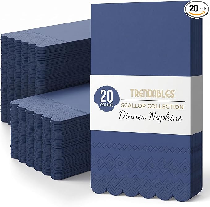 Party Solids Blue Scalloped Napkins Disposable 20 Pcs 3-Ply Blue Scalloped Dinner Napkins Disposable Decorative for Dinners & Parties, Paper Guest Towels for Bathroom & Party Supplies