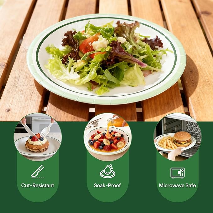 Paper Plates Disposable with Cutlery, 50 Serves Dinner Plates Sets, Heavy Duty Plates Disposable Supplies for Graduation/Retirement Party, Picnic, BBQ, Microwave, Breakfast, Lunch & Dinner