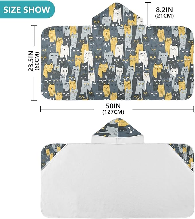 Hooded Towel for Kids Texture of A Crowd of Cats Beach Wrap Bath Towels 50x23.5in