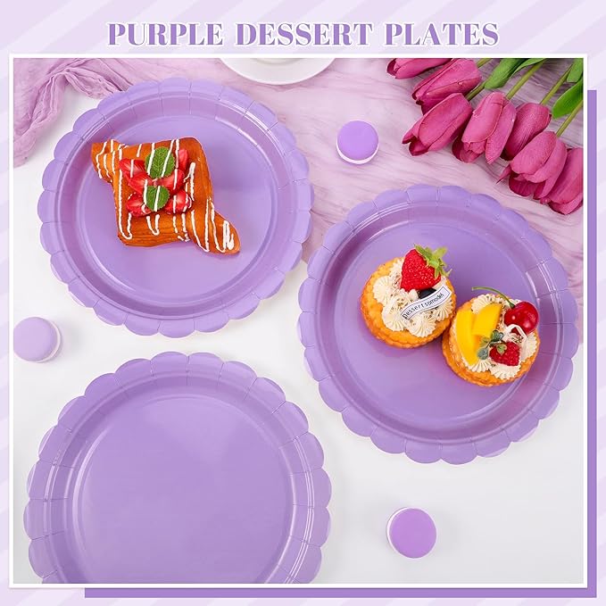 NatNarr 30 Pcs Lavender Plates 9 Inch Disposable Scalloped Plates Light Purple Birthday Plate Cute Dessert Party Plate for Wedding, Bridal Shower, Girls Birthday