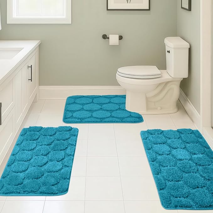 Bath Rugs Set 3 Pieces Bathroom Mat Soft Absorbent Plush Shaggy Soft Floor Non Slip Shower Bath Tub Machine Washable