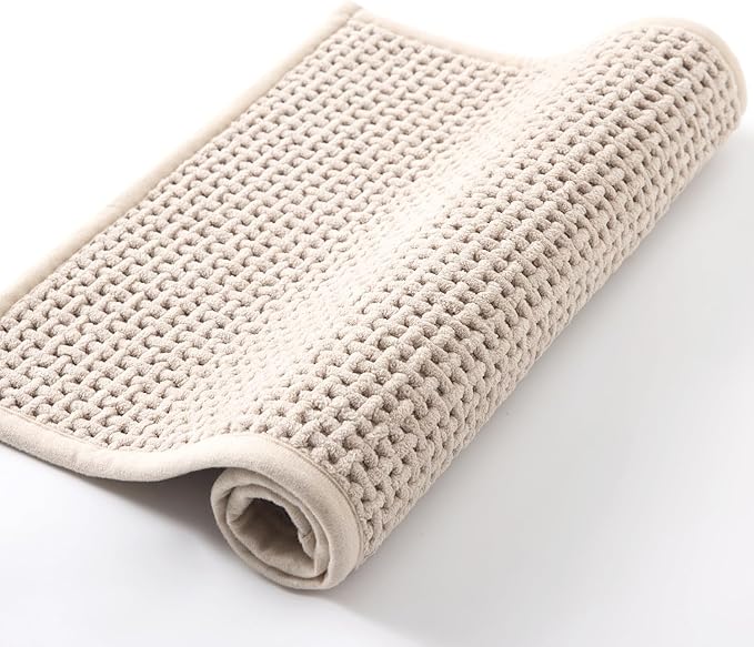 Bathroom Rugs Non Slip Washable, Super Absorbent Thin Bath Mat for Small Quick Dry Low Pile Bathroom Rug, (Khaki, 47″x20″)