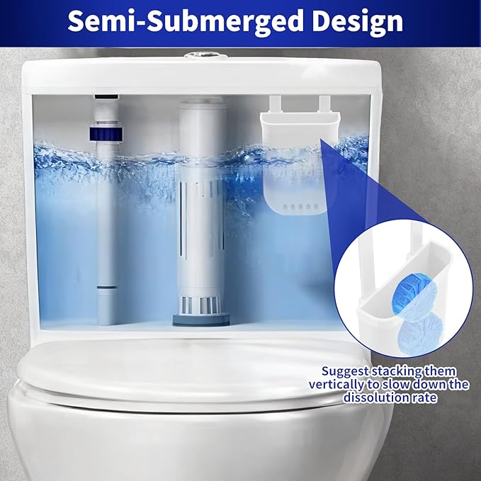 Controlled Release Toilet Bowl Cleaner Tablets Holder, 2-Pack Universal Toilet Tank Cleaner Dispenser, Adjustable Hanging Bleach Tablets Bracket for Long-Lasting Cleaning, Prevents Tank Buildup