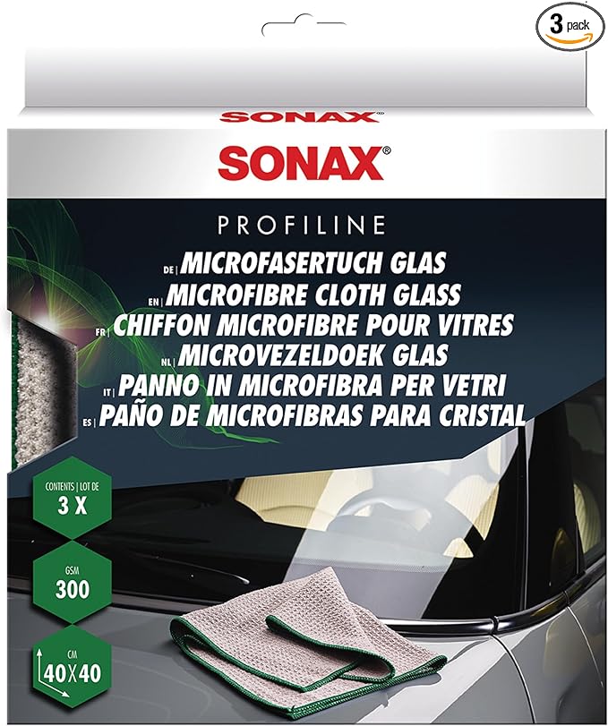 SONAX Glass Cleaning Microfiber Cloths | Lint-Free Waffle Weave Towels for Streak-Free Glass & Mirrors | Ultra-Absorbent, Non-Shedding, High Clarity Finish | 3-Pack | 451541 | 16" x 16"