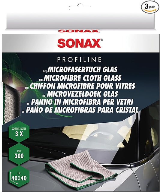 SONAX Glass Cleaning Microfiber Cloths | Lint-Free Waffle Weave Towels for Streak-Free Glass & Mirrors | Ultra-Absorbent, Non-Shedding, High Clarity Finish | 3-Pack | 451541 | 16" x 16"