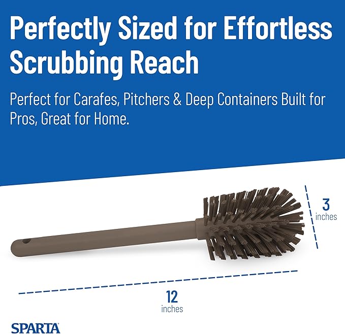 SPARTA Large Water Bottle Brush Ideal for Wide-Mouth Jars, Bottles and Tumblers, Dishwashing Tool with Handle for Home and Commercial Kitchens, Plastic, 12 Inches, Brown