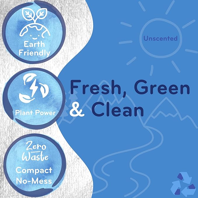 Eco-Gals Eco-Squares laundry detergent sheets with zero waste dry soap technology for cleaning linen and clothes in regular and high efficiency top or front load washing machines, Unscented