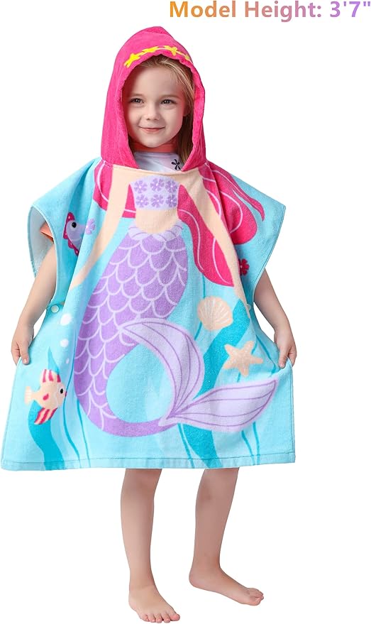 Cotton Hooded Bath Towel Poncho for Ages 1-5 Years Baby Infant Pool Cover-ups Toddlers Beach Cape