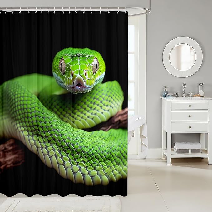 Snake Bathroom Curtain Serpentine Little Dragon Bath Curtain,Exotic Tribe Tropical Desert Wildlife Shower Curtain Set 72" Wx72 L,Green Snake Hide Wild Animal Reptile Bathroom Decor